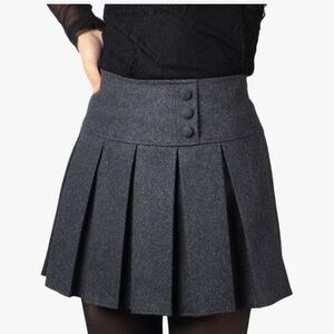 New NWT CHOUYATOU Women’s Causal High Waist Pleated A Line Wool Skirt Small 4-6
